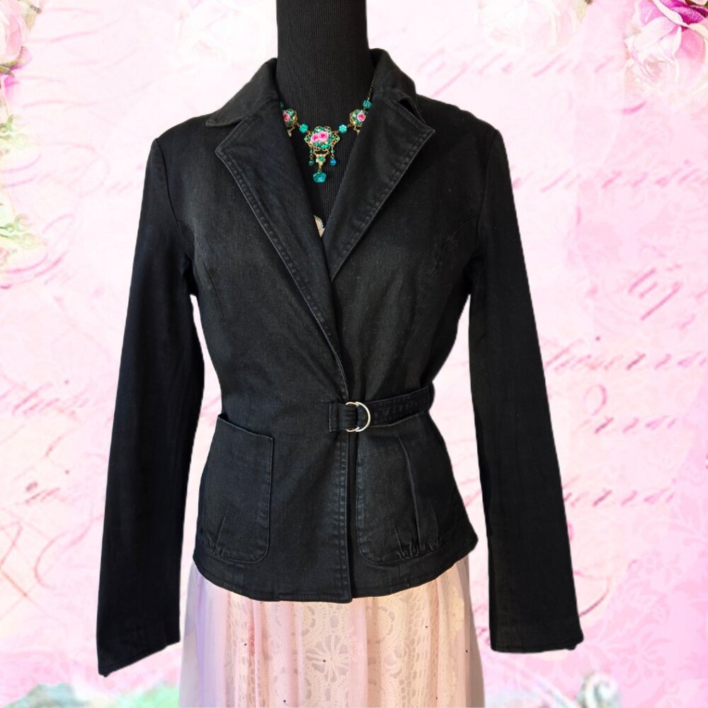 Newport News Faded Charcoal Black Tie Waist Blazer Jacket Y2k-Style Office Class